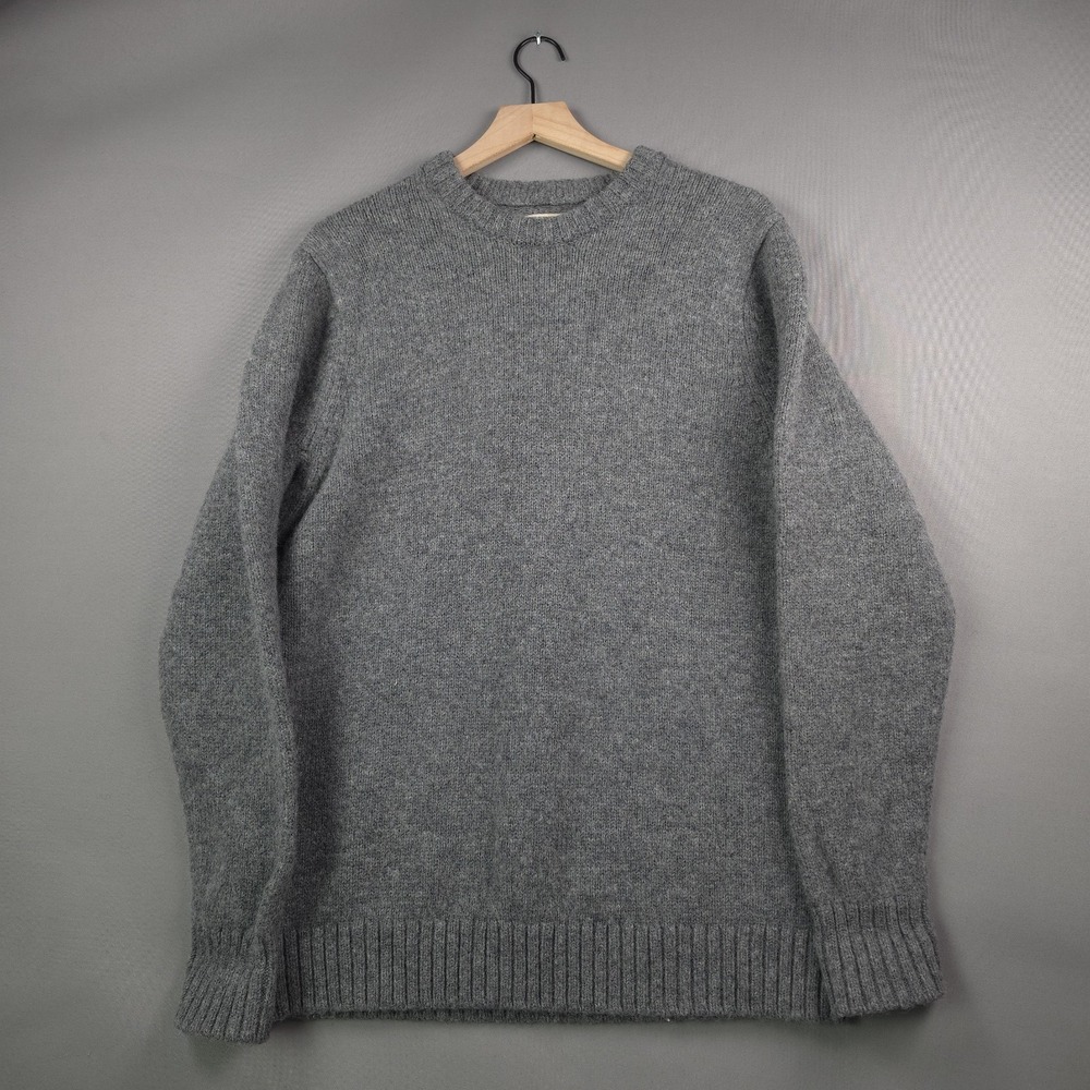 Duluth Trading Co Men's L Tall Gray 100% Shetland Wool Crewneck Sweater Knit Top